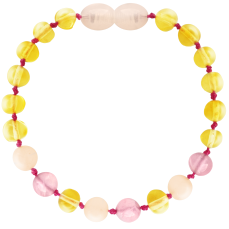 Wild Sun Barnsteen Armband Baby / Peuter - 14 cm – Lemon / Rose Quartz / Pink Jade